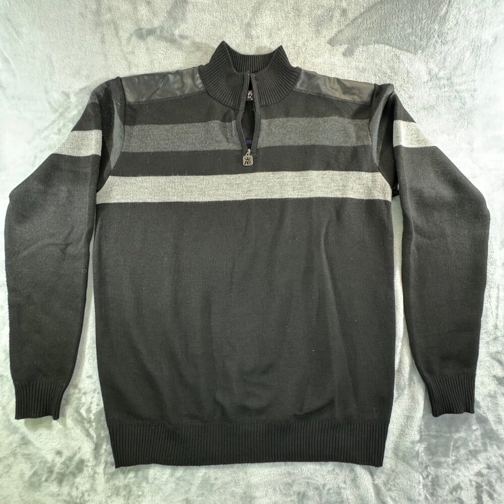 Red Ape men's sweater XLARGE pullover with synthetic leather shoulders and 1/4 z